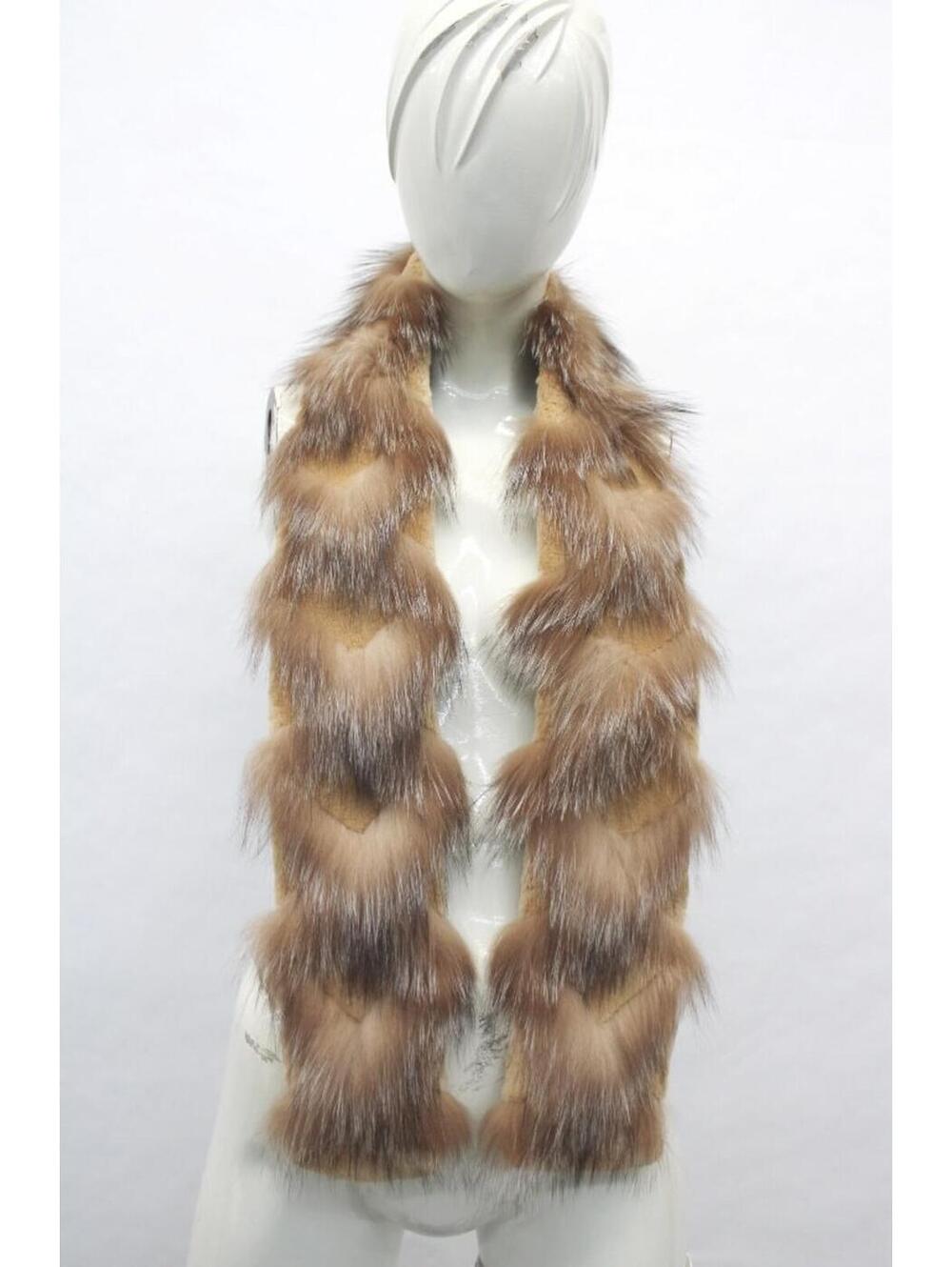 Brand New Beige Sheared Beaver & Fox Fur Scarf Wrap Women Woman 4"X56"